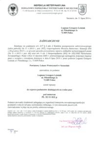 Zaswiadczenie inspekcji weterynaryjnej